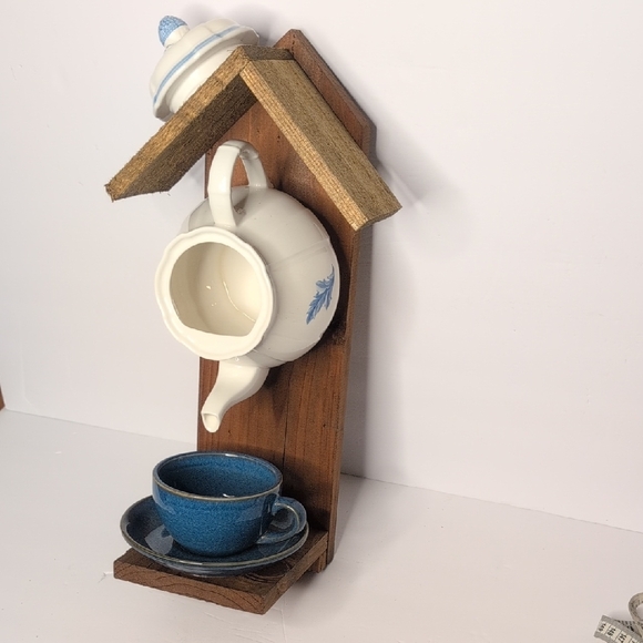 Rustic Wooden Handmade Bird Feeder Blue View - Picture 2 of 16